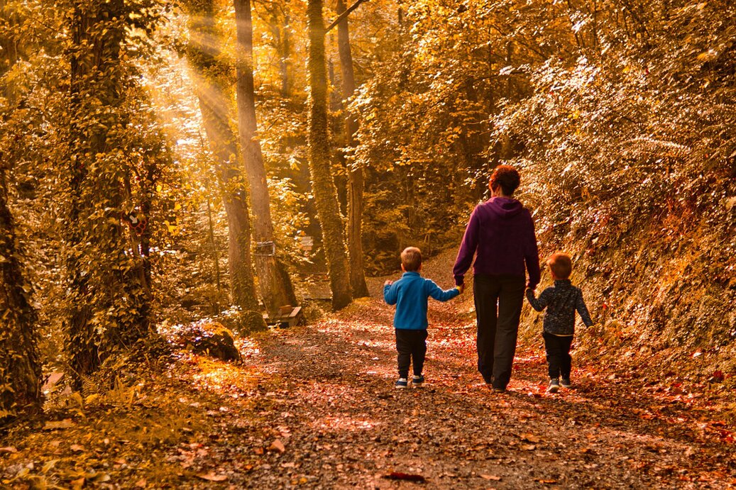 Familie auf Waldspaziergang